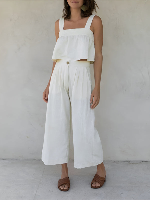 LOVEVVR Minimalism Cotton & Linen Pants Set