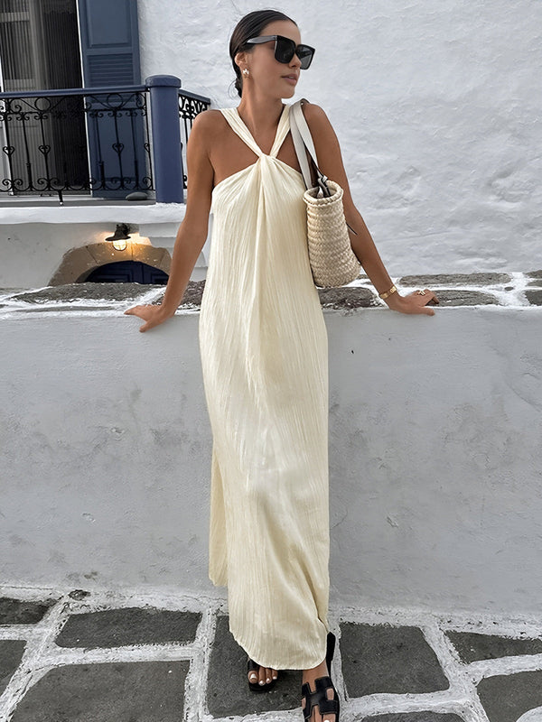 LOVEVVR Creamy Halter Long Dress