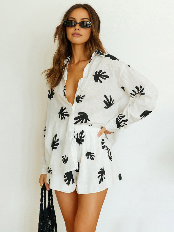 LOVEVVR Chill Life Plant Print Shorts Set