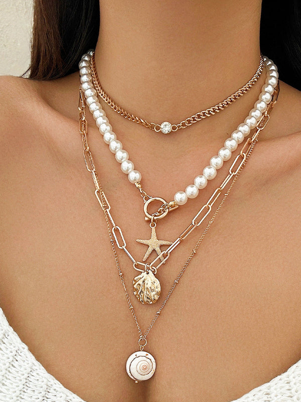 LOVEVVR Faux Pearl Shell Beach Style Necklace