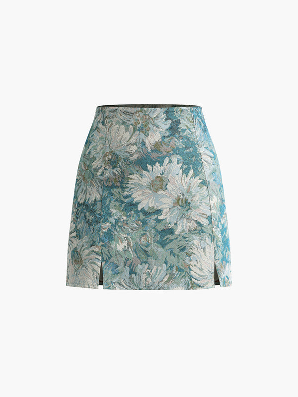 LOVEVVR Floral Embroidery Split Mini Skirt