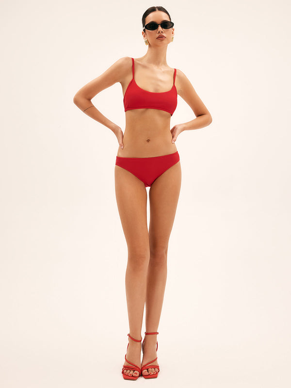 LOVEVVR Cherry Bomb Solid Lace-Up Bikini Set