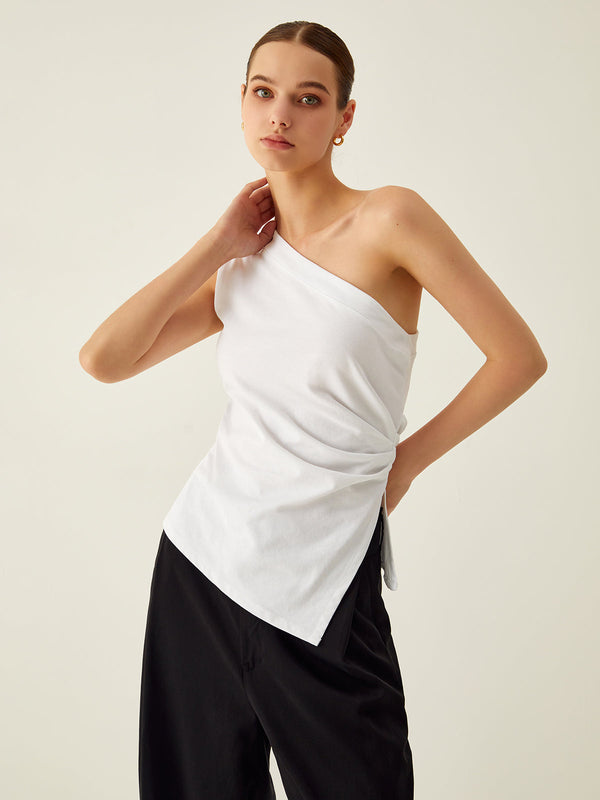 LOVEVVR Asymmetrical Neck Split Tank Top