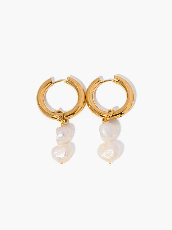 LOVEVVR Double Pearl Hoop Earrings