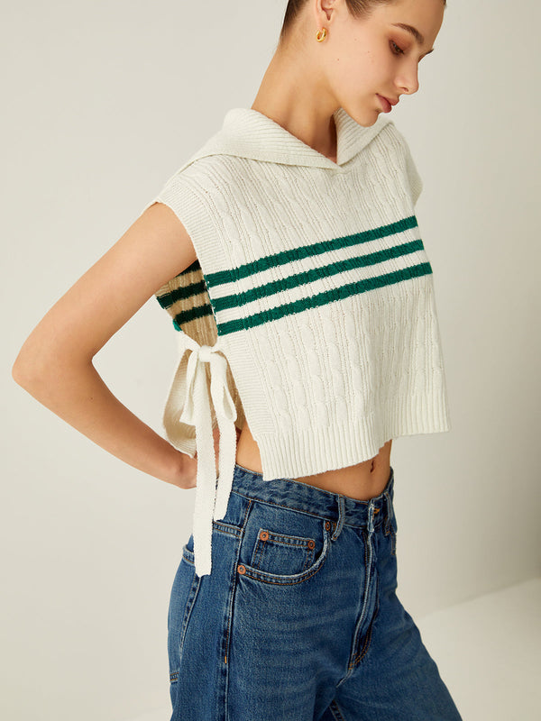 LOVEVVR Contrast Stripe Knotted Sweater Vest