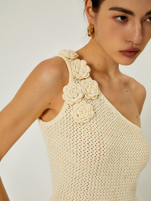 LOVEVVR Crochet Rosette Decor One Shoulder Vest