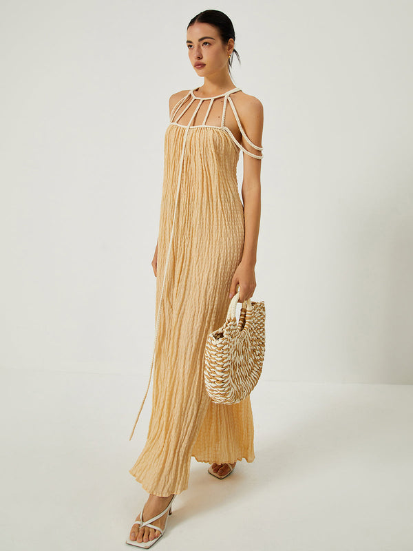 LOVEVVR Draped Halterneck Backless Long Dress