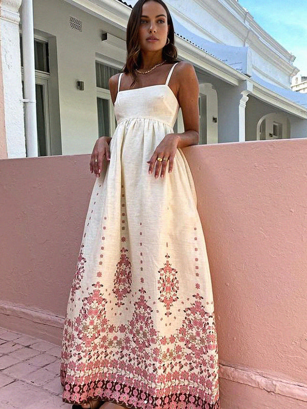 LOVEVVR Floral Print Spaghetti Strap Long Dress