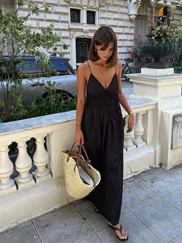 LOVEVVR Backless Drawstring Cami Long Dress