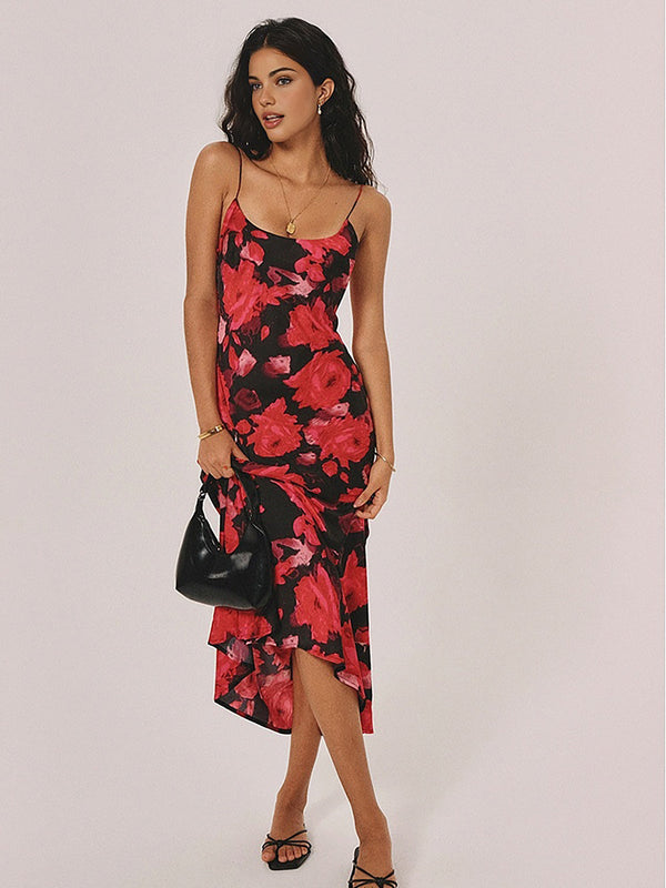 LOVEVVR Floral Backless Low-Cut Long Dress