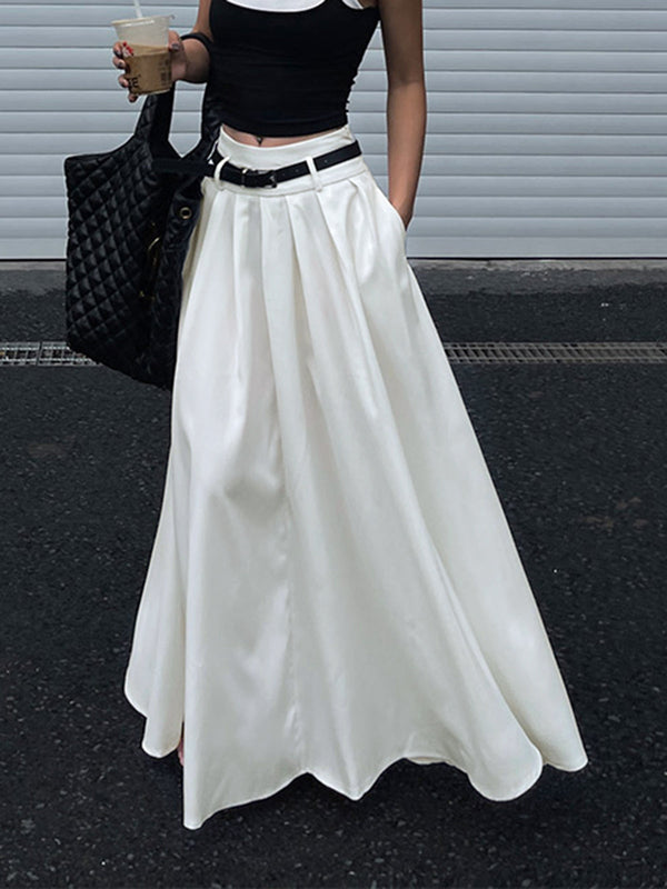 LOVEVVR Belted Pleated Long Skirt