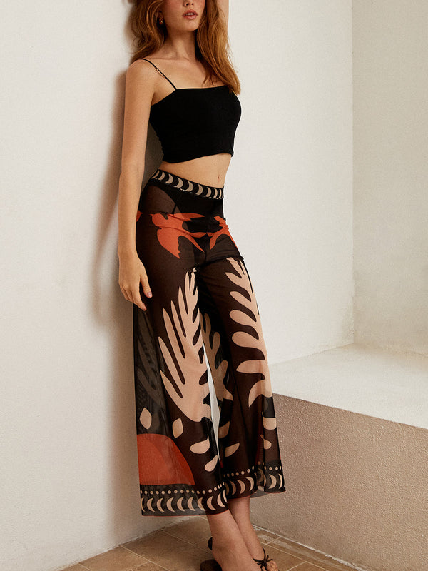 LOVEVVR Bird Print Sheer Mesh Pants