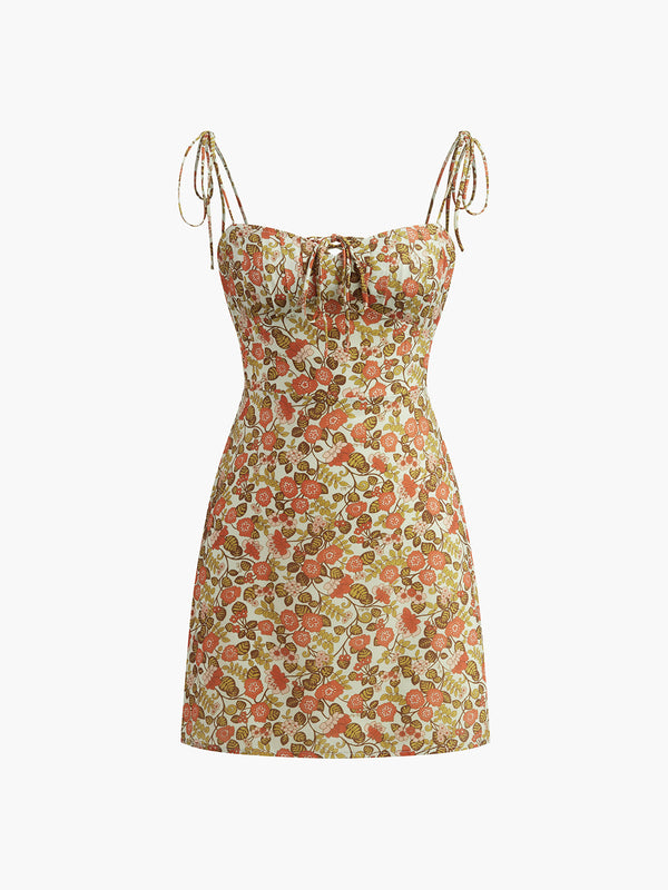 LOVEVVR Floral Tie Front A Line Dress