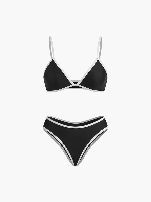 LOVEVVR Contrast Strap Triangle Bikini Set