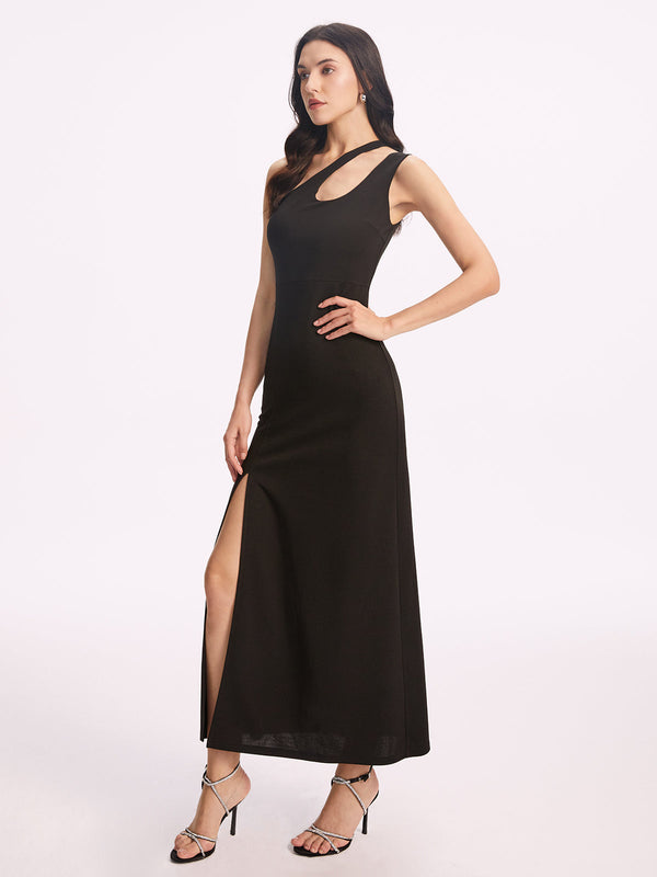 LOVEVVR Asymmetrical Collar Long Dress