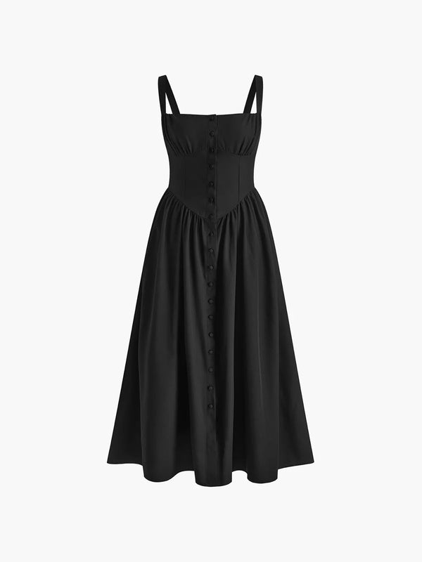 LOVEVVR Elegant Sleeveless Square Neck Midi Dress