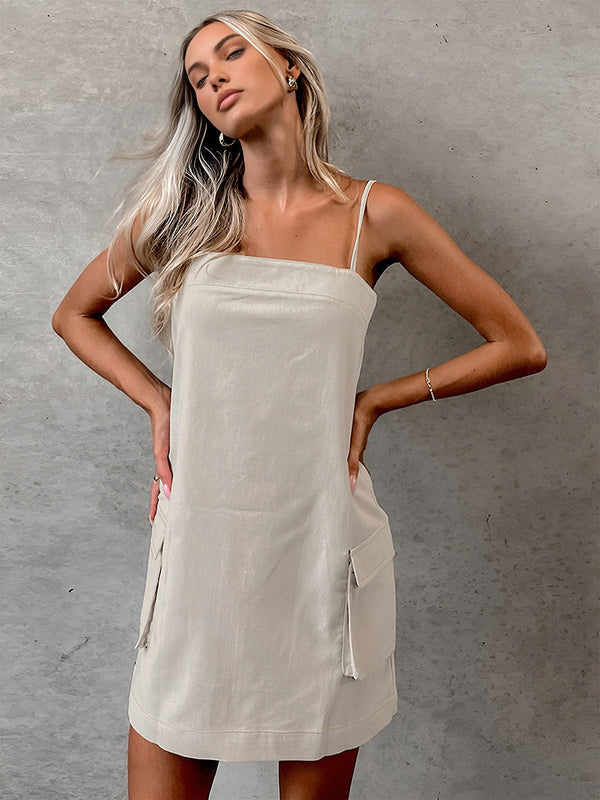 LOVEVVR Cotton & Linen Pockets Cami Dress