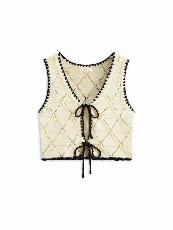 LOVEVVR Knotted Contrast Trim Sweater Vest