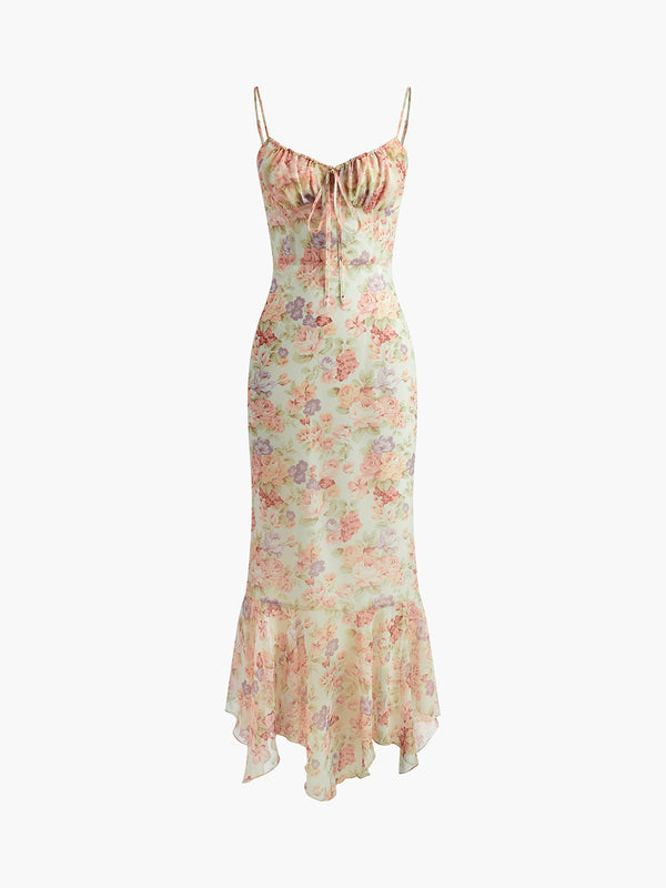 LOVEVVR Chiffon Ruffle Cami Floral Dress