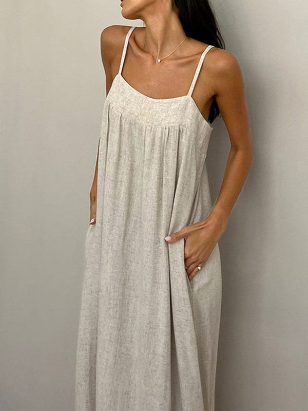 LOVEVVR Linen Pockets Cami Long Dress