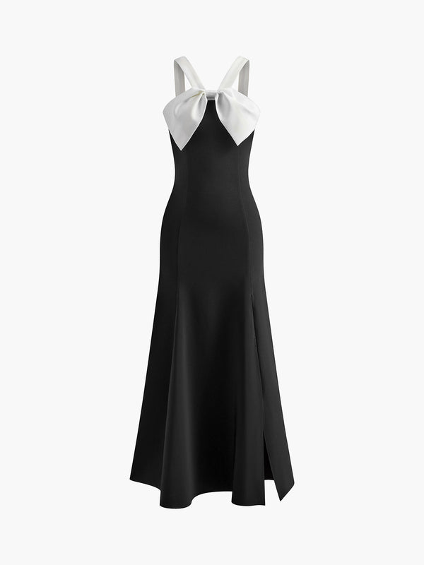 LOVEVVR Contrast Trim Knotted Zipper Dress