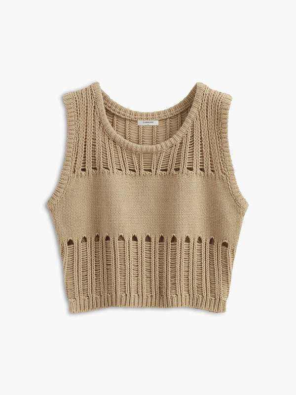 LOVEVVR Hollow Out Stretch Sweater Vest