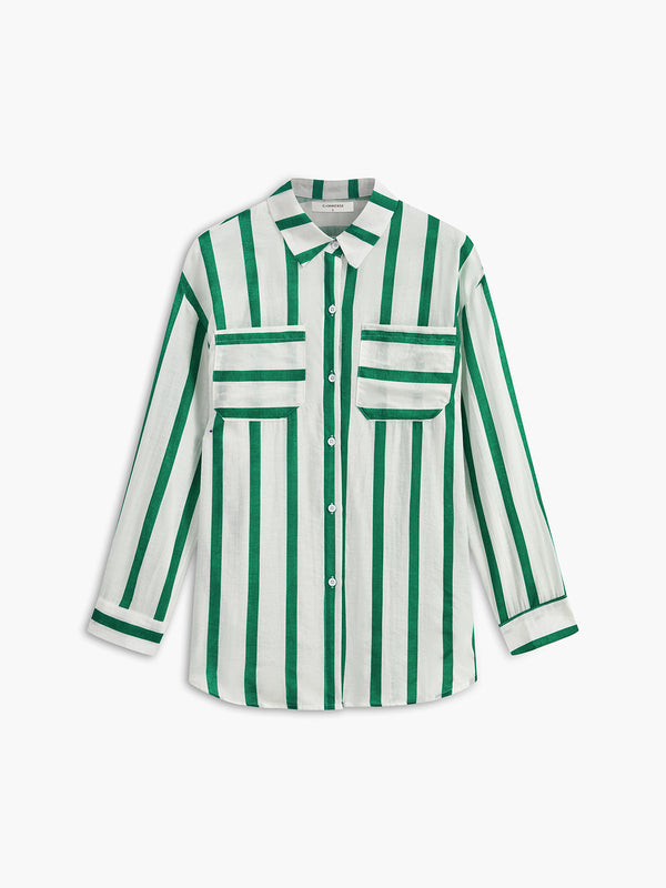 LOVEVVR Cotton & Linen Stripe Shirt