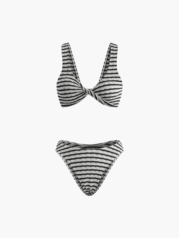 LOVEVVR Knotted Stripe Knit Bikini Set