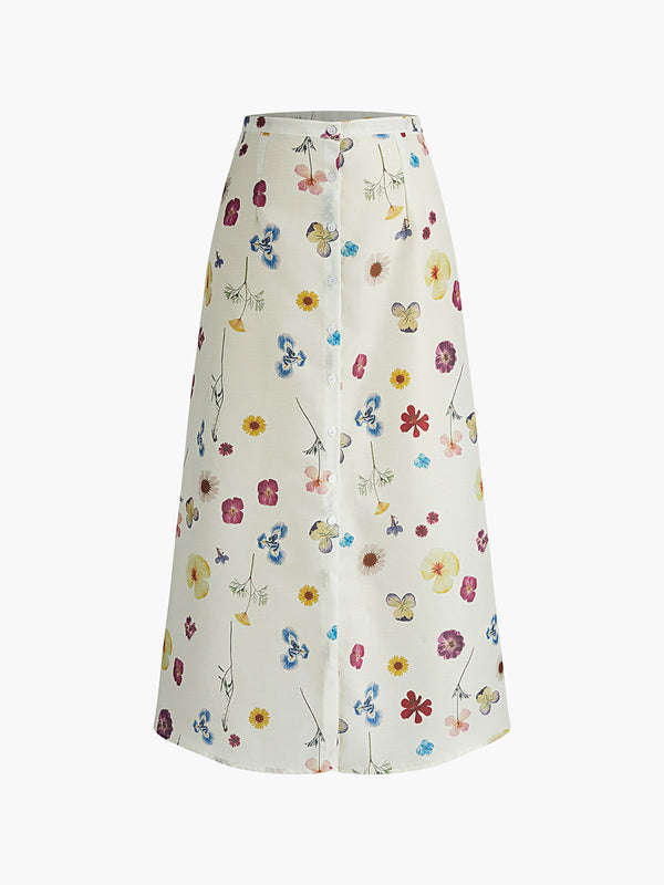 LOVEVVR Button Print Straight Skirt