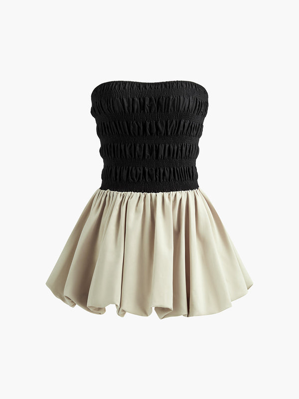 LOVEVVR Contrast Strapless Pleated Short Dress