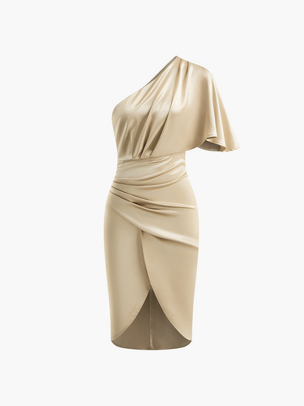 LOVEVVR Asymmetrical Zipper Pleated Dress