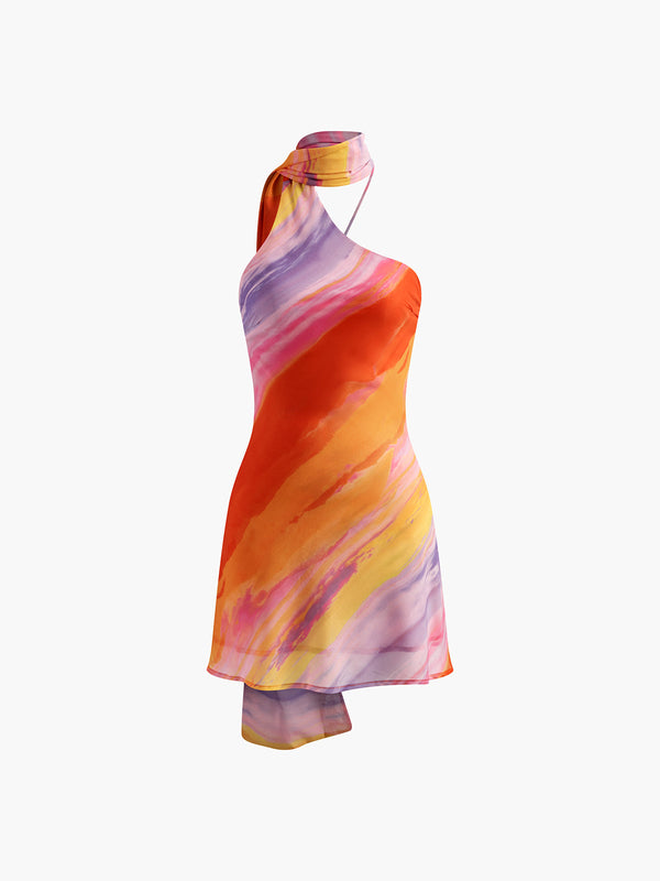 LOVEVVR Halter Backless Tie Dye Short Dress