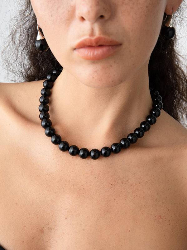 LOVEVVR Elegant Black Onyx Bead Necklace