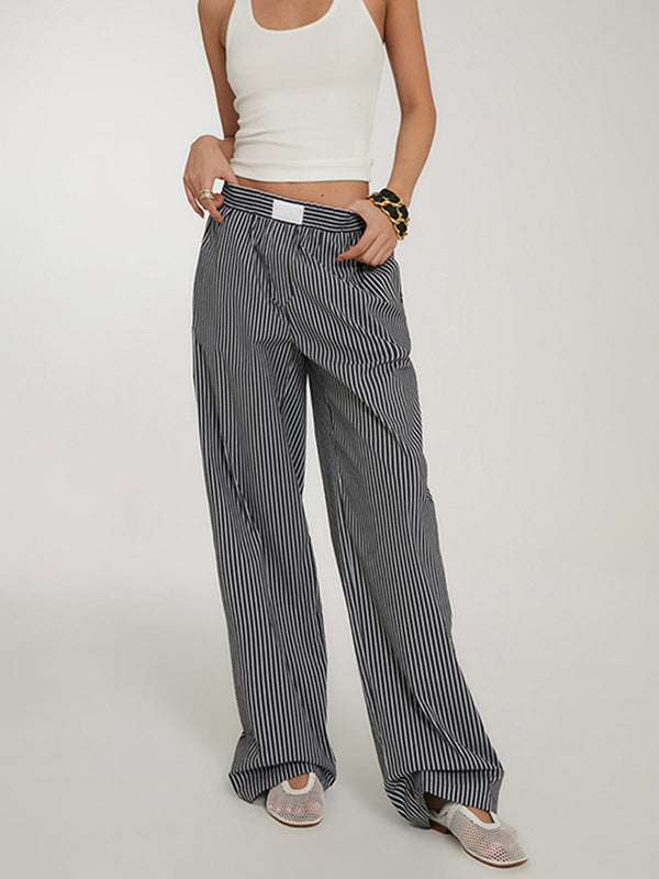 LOVEVVR Casual Striped Wide Leg Pants