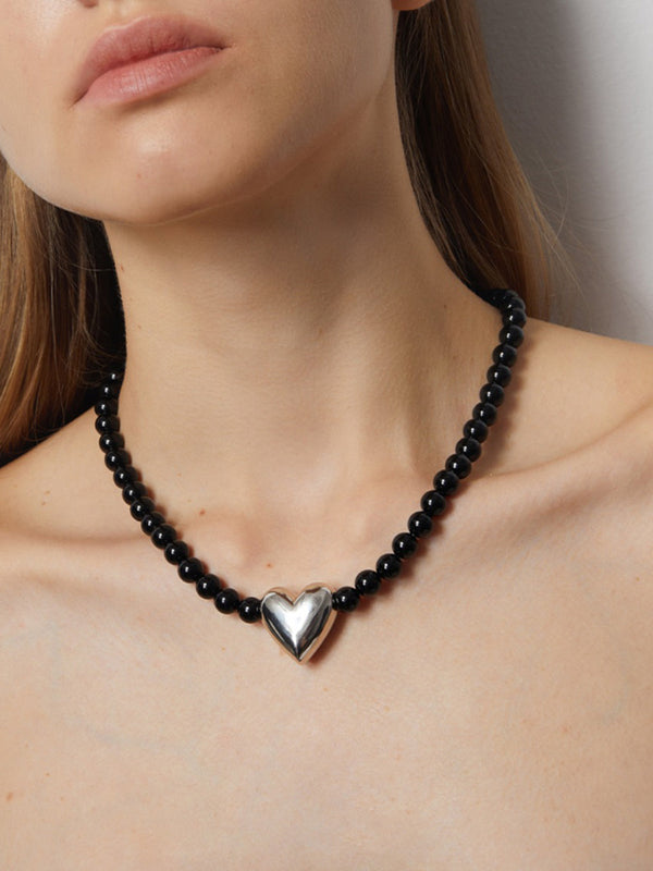 LOVEVVR Black Onyx Heart Necklace