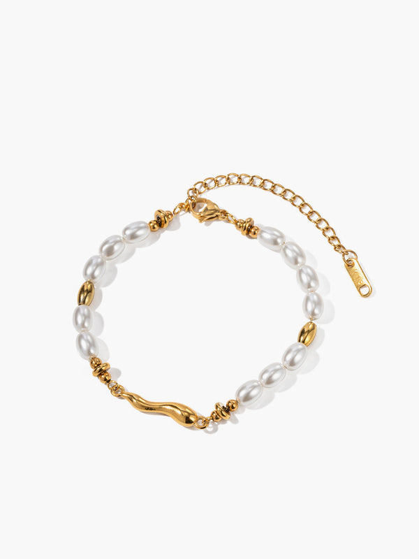 LOVEVVR Golden Ripple Pearl Bracelet