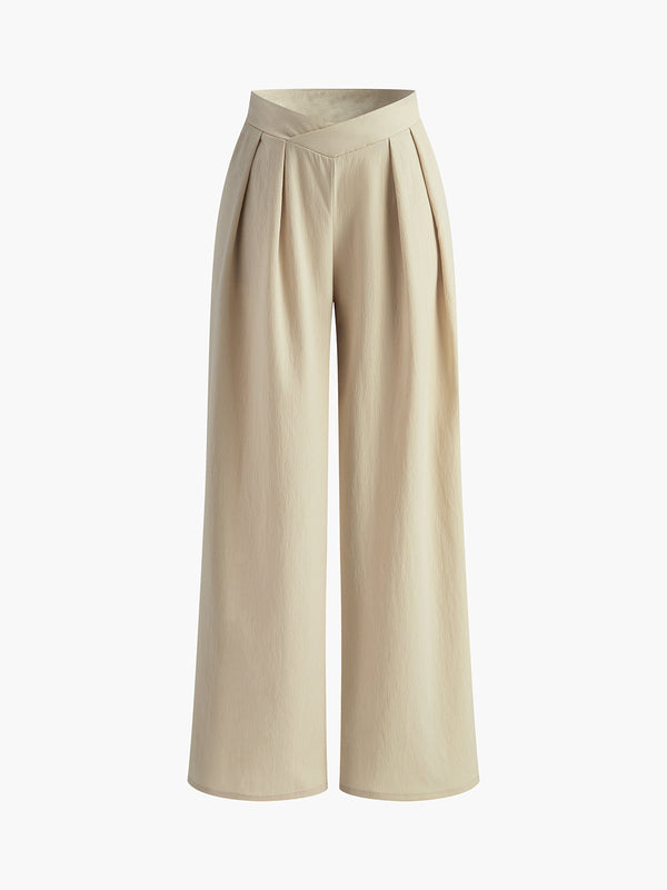 LOVEVVR Casual Pleated Wide Leg Pants