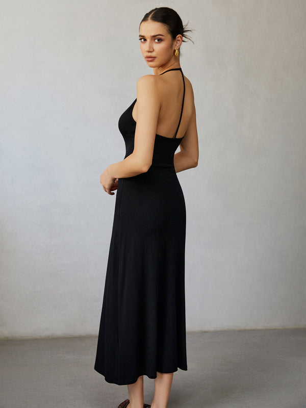 LOVEVVR Halter Backless Midi Dress