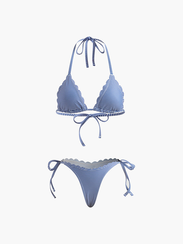 LOVEVVR Halter Striped Removable Pads Bikini Set