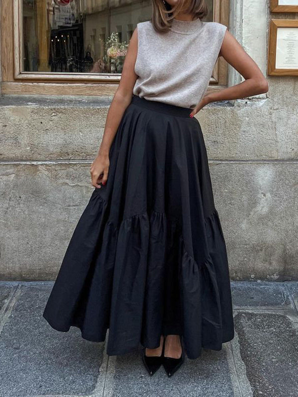 LOVEVVR Asymmetrical Pleated Maxi Skirt