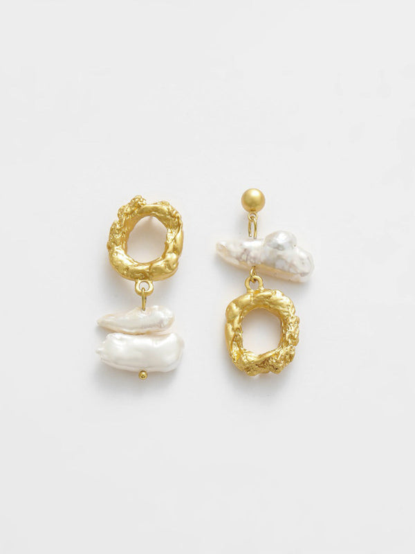 LOVEVVR Asymmetric Pearl Earrings