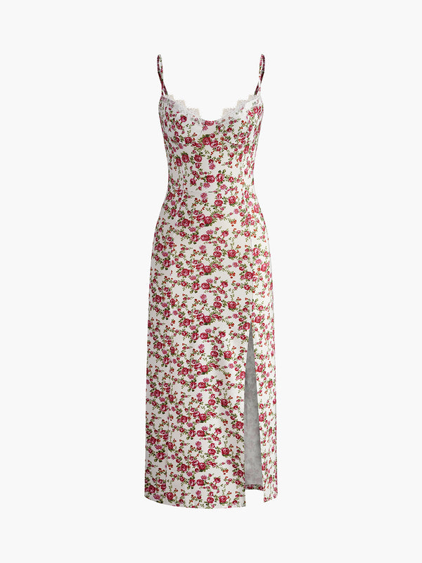 LOVEVVR Floral Split Sweetheart Cami Dress