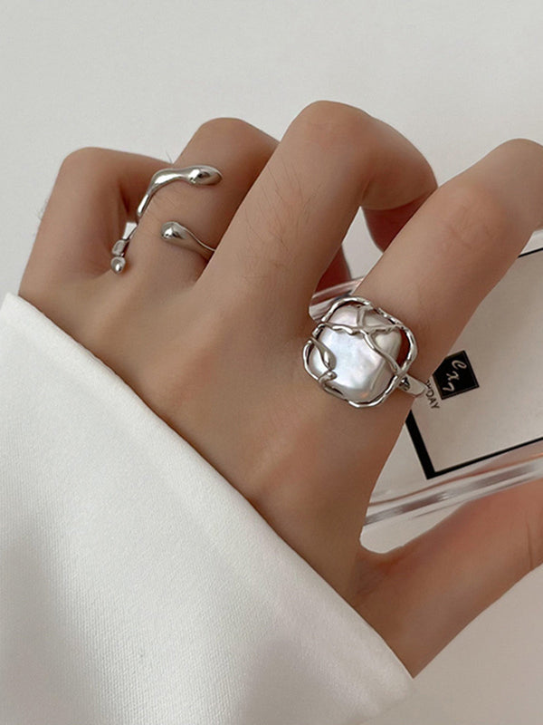 LOVEVVR 1pc Minimalist Full Moon Pearl Ring