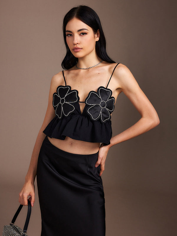 LOVEVVR Flower Backless Ruffle Cami Top