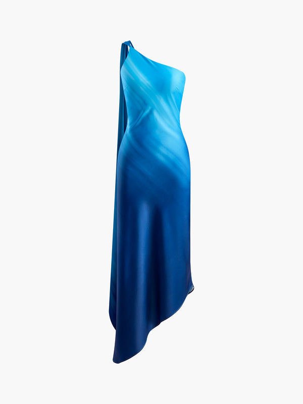 LOVEVVR Asymmetrical One Shoulder Gradient Long Dress