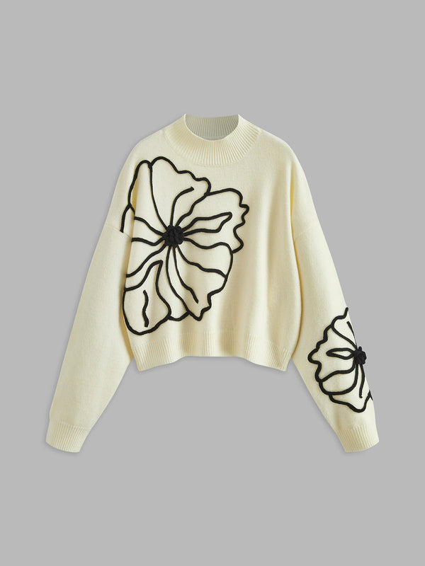 LOVEVVR Floral Embroidered Knit Top