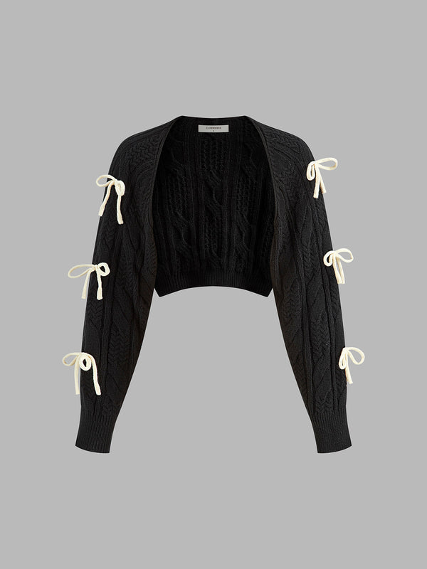 LOVEVVR Bow Knotted Cable Knit Cardigan