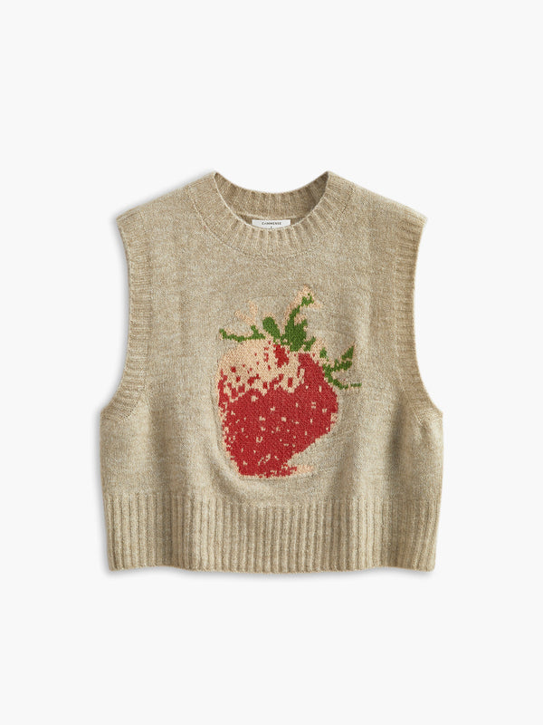 LOVEVVR Crew Neck Strawberry Sweater Vest