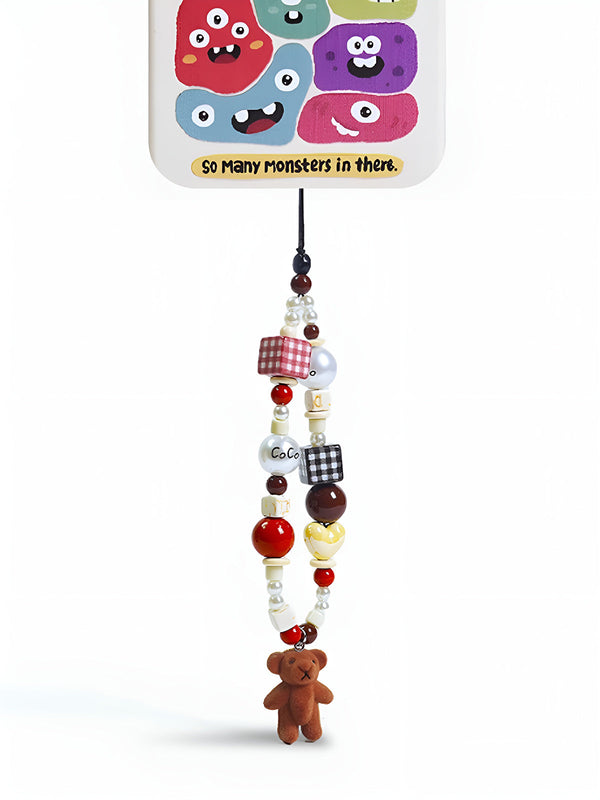 LOVEVVR Flocked Bear Doll Bead Phone Lanyard