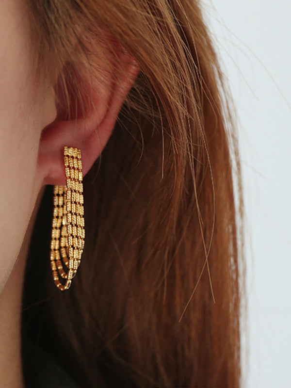 LOVEVVR Golden Tassel Chain Drop Earrings